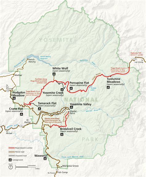 Yosemite entrances map. 