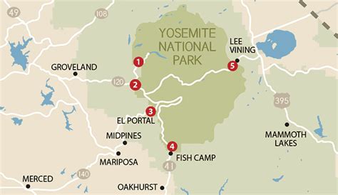 Yosemite park entrances map. Getting There and Public Transportation. Yosemite National Park Map. Yosemite has four main road entrances... There are two western entrances, Highways 120 and ... 