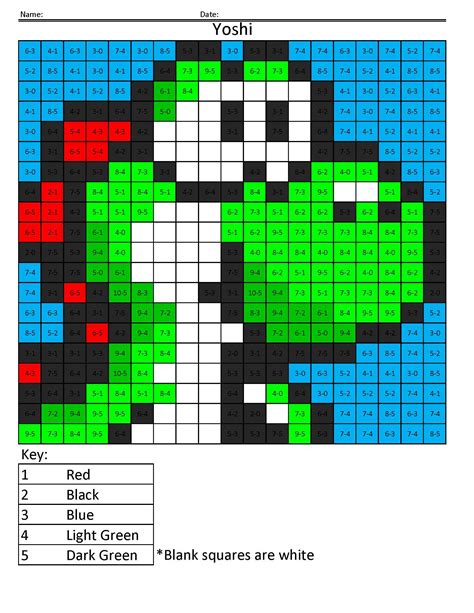 Yoshi Color by Number Coloring Squared