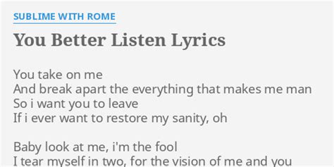 You Better Listen lyrics - SUBLIME WITH ROME