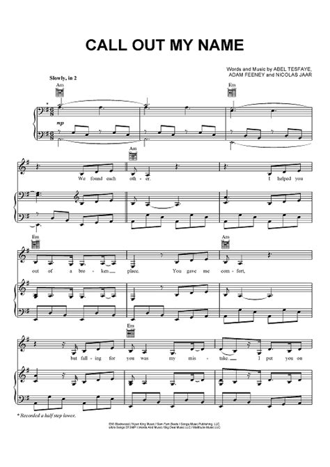 You Called Out My Name Free Music Sheet - musicsheets.org