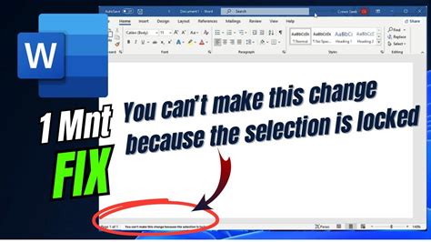 You can’t make this change because the selection is locked Word error