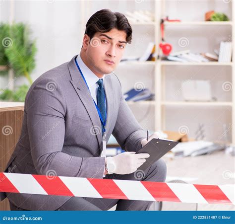 Young Man during Crime Investigation in Office Stock Image Image of