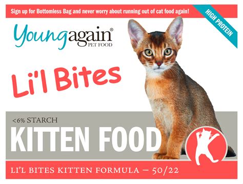 Young again cat food. carnivores like your cat. Young Again also believes that you should feed free choice and not have to restrict feed or portion control your cat to promote proper weight. Juvenile Mouse Young Again ZERO Carb Cat Food Young Again 50/22 Cat Food Protein % 50-54 54 50 Fat % 22-26 26 22 Carbs - digestible 3-4% Less than 1% … 