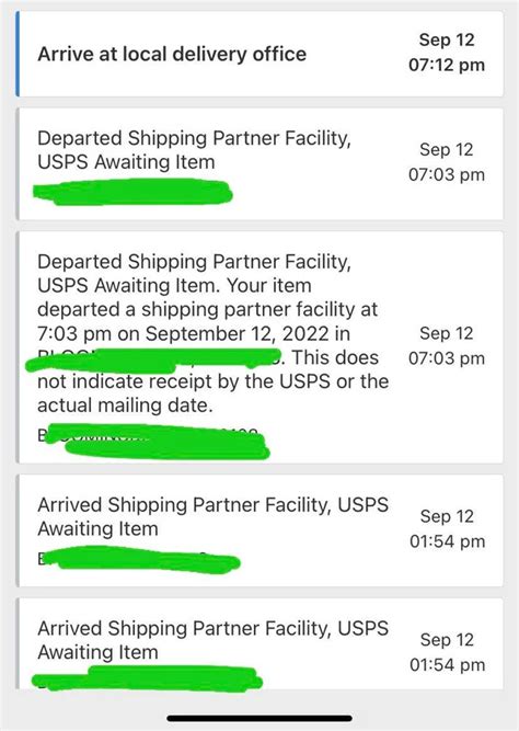 departed shipping partner facility, usps awaiting item how 