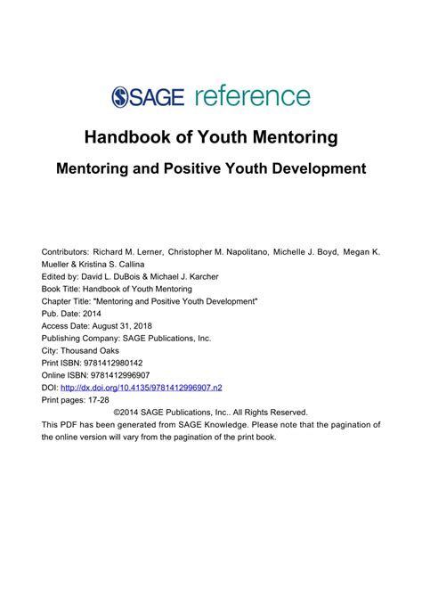 a critical area of mentor program development: Foundations of Successful Youth Mentoring—This title offers a compre-hensive overview of the characteristics of successful youth mentoring programs. Originally designed for a community-based model, its advice and planning tools can be adapted for use in other settings. iii. 