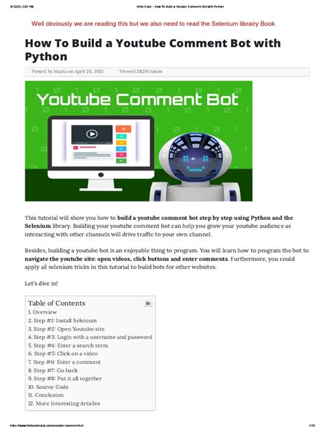Youtube comment bot python.  On entering cookies by the user, the bot will ...
