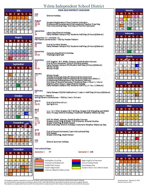 Ysleta Calendar Customize and Print