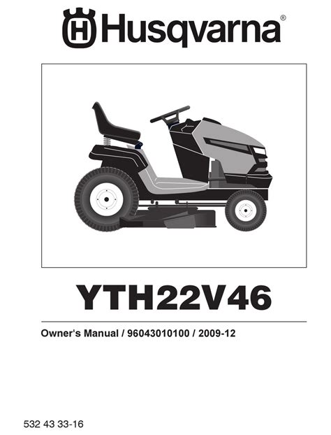 The Husqvarna YTH22V46 is equipped with manual steering, open operator station and 9.5 liters (2.5 US gal.; 2.1 Imp. gal) fuel tank and mid-mount 46 in (1,160 mm) mower deck with 2-blades. Husqvarna YTH22V46 Specifications.