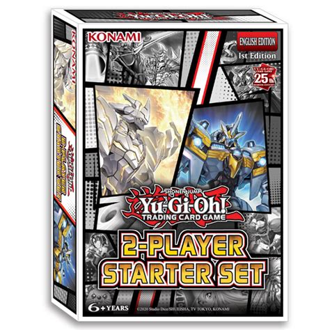 Yugioh 2 player starter set. A 2-player starter deck consisting of two different 44-card decks has been announced. These decks have a focus on Synchro and XYZ monsters, with the cover cards being Mannadium Prime-Heart and Divine Arsenal AA-ZEUS - Sky Thunder. This product retails for $19.99, and releases on October 27, 2023. It also includes … 