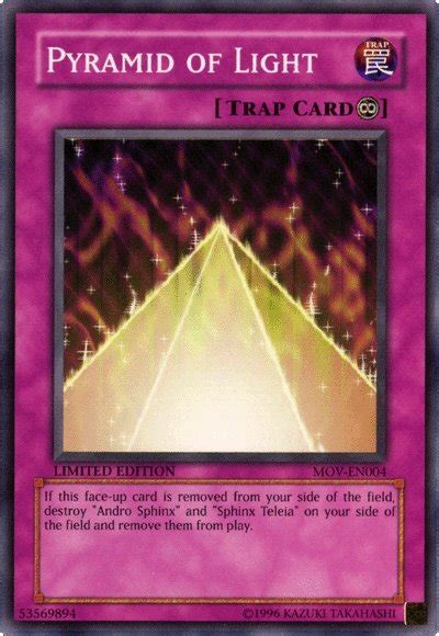 Yugioh pyramid of light. If the Pyramid of Light wasn't destroyed by duel's end, either Kaiba would've killed Yami Yugi, or Yami Yugi would’ve killed Kaiba. Anubis is so in tune with Kaiba's thoughts that even when they begin to conflict, Kaiba thinks he has to … 