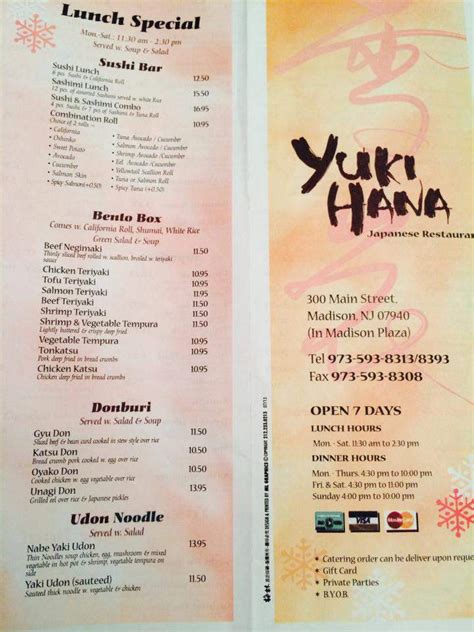 Menu, hours, photos, and more for Yuki Hana located at 2920 N Clark St, Chicago, IL, 60657-5210, offering Dinner, Korean, Sushi, Asian and Japanese. View the menu for Yuki Hana on MenuPages and find your next meal .... 