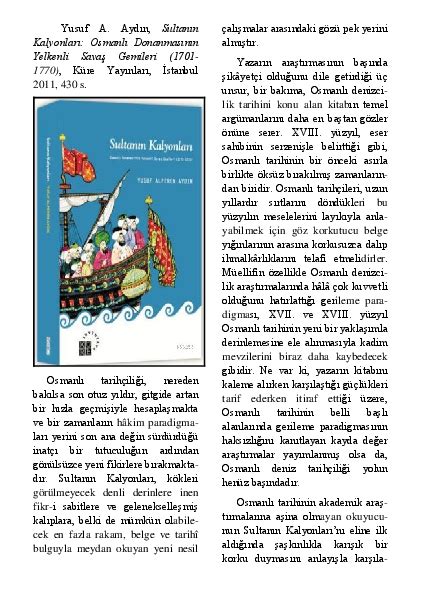 Yusuf A. Aydın, Sultanın Kalyonları: Osmanlı Donanmasının Yelkenli . 