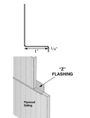 Z flashing menards. Specifications. This aluminum Z-flashing is used at panel intersections and other vertical surfaces when stacking two courses of panels without an overlap. It's commonly used on a gable or eave wall where a seamless application is impossible due to wall height. 