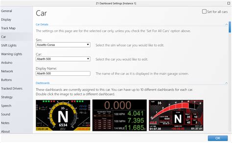 Z1 dashboard settings.  This customization is done using the Settings Dialog, accessi...