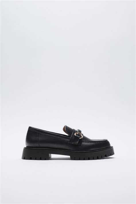 ZARA EMBELLISHED LUG SOLE VEGAN LEATHER LOAFERS - Black …