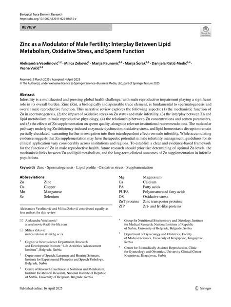 Zinc as a Modulator of Male Fertility: Interplay Between Lipid ... - balustradellc