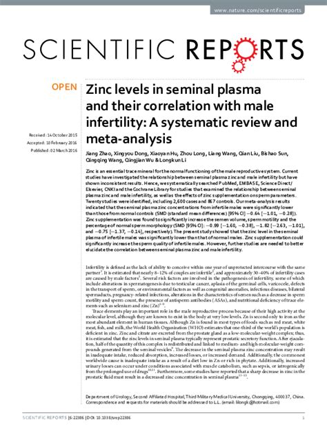 Zinc levels in seminal plasma and their correlation with … - balustradellc