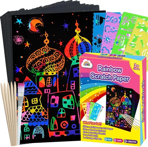 ZMLM Scratch Paper Art Set, 60 Pcs Rainbow Magic Scratch Paper for Kids …