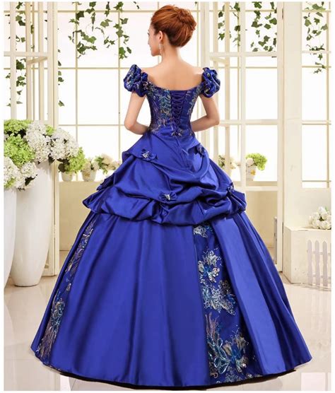 ZYZMH Blue Dresses V-Neck Puffy Sleeve Ball Gown Princess …