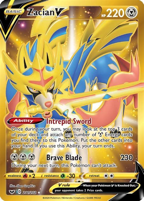 Pokemon Sword & Shield card list & price guide. Ungraded & graded values for all Pokemon TCG Sword & Shield Pokemon Cards. Click on any card to see more graded card prices, historic prices, and past sales. ... Zacian V #211: $12.78: $24.99: $28.50 + Collection In One Click + Collection With Details + Wishlist + Collection + Wishlist; …. 