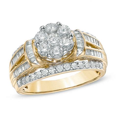 Zales outlet online. The perfect proposal starts with the perfect diamond bridal set. Created in 10K white gold, the engagement ring showcases a flower-shaped cluster of shimmering round diamonds at its center. A halo frame of smaller round accent diamonds surrounds the center cluster, while princess-cut diamonds flank each side. Additional accent diamonds line the ring's … 
