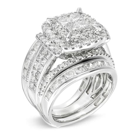 Zales princess cut bridal set. Create a lasting impression with this quad princess-cut diamond double frame bridal set in white gold. Crafted in 14K white gold The engagement ring features a quartet of … 