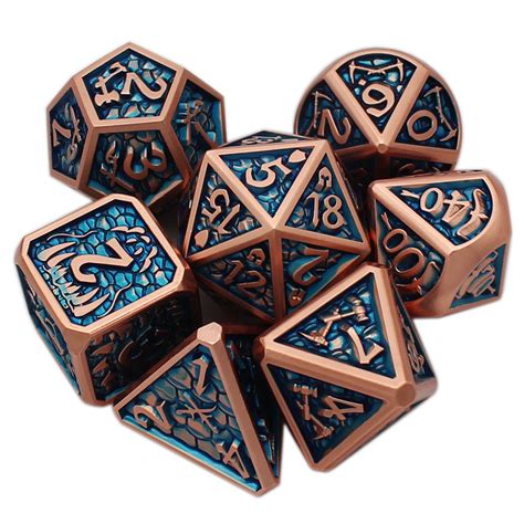 Zar Seti D&D Metal 7 Parça D4 D6 D8 D10 D12 D20 D % Çiçek Bronz İçi Boş.