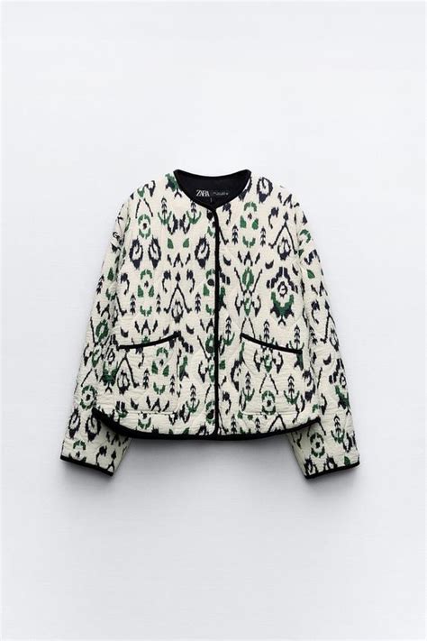 Zara Giacca Bomber Oversize con Tasche Medio Ecru/Verde …