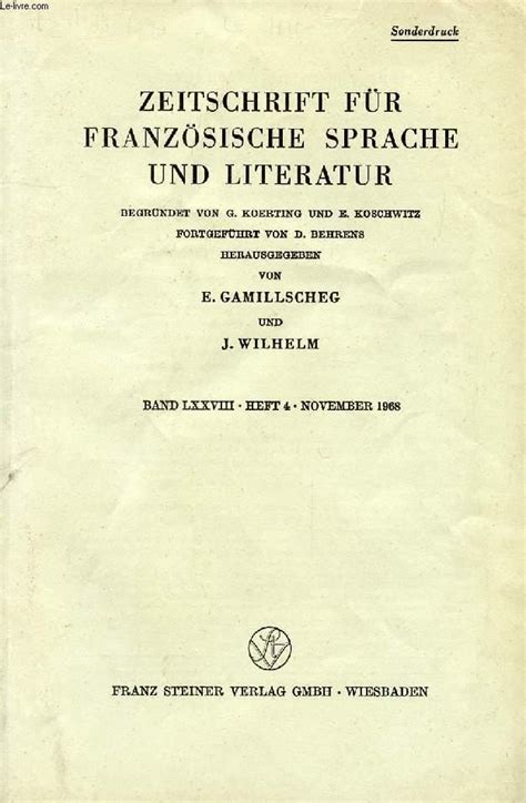 Zeitschrift für französische sprache und literatur. - Jérémie, les lamentations, le livre de baruch.
