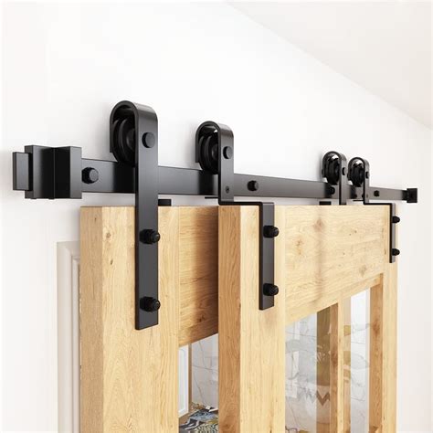 About all accessories of 12 FT single track bypass hardware . Track: 2 piece whole 6ft rail, Pre-drilled 16" apart holes on track, make by solid 1/4" (6.3mm) thick steel, with 8.8 grade high strength bearing capacity lag blots, fit for concrete wall and wooden wall . Track spacer: Provide 1-3/8'' length spacer, it can control the gap between the door and the wall, if you have the door trim on .... 