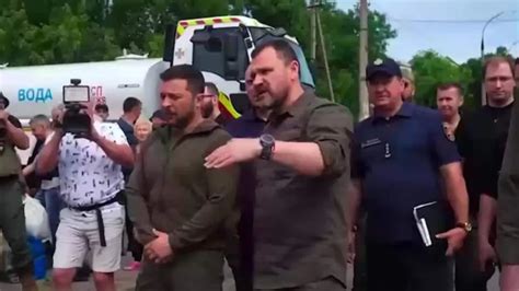 Zelenskyy visits area flooded by destroyed dam as five reported dead in Russian-occupied town