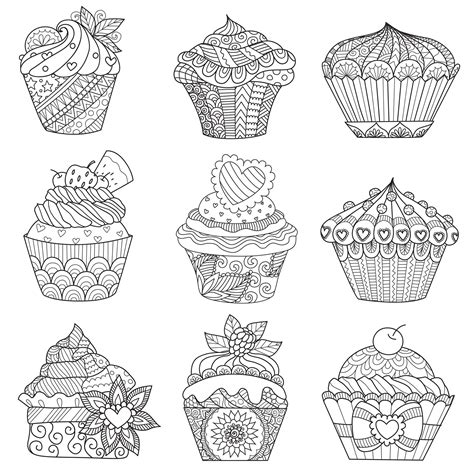 Zentangle Cupcake Coloring Pages Adult Coloring Pages
