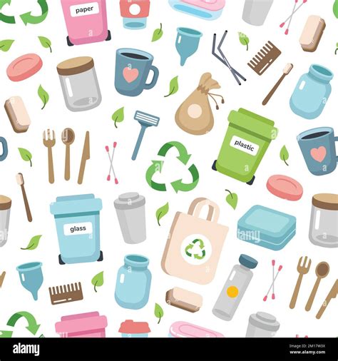 Zero Waste Concept Seamless Pattern with Different Elements