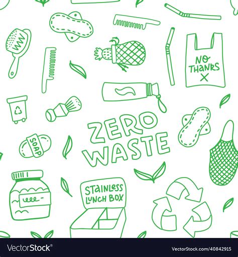 Zero waste seamless pattern concept reduce reuse Vector Image