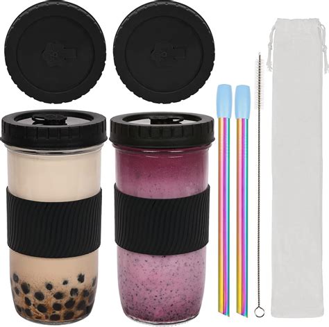 ZgoEC 2 Pack Reusable Boba Tea Cups, 730ml/24oz Clear Tumbler …