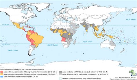 Zika risk map. Please refer to the world map at this link for areas with risk of Zika outside of the United States: The map categorizes countries in 4 shaded categories: Country or territory with current Zika outbreak (Red) Country or territory with any prior or current reports of mosquito-borne Zika transmission (Purple) 