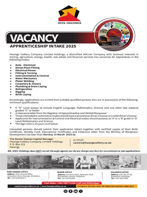 Zimdef apprenticeship intake 2025 dates