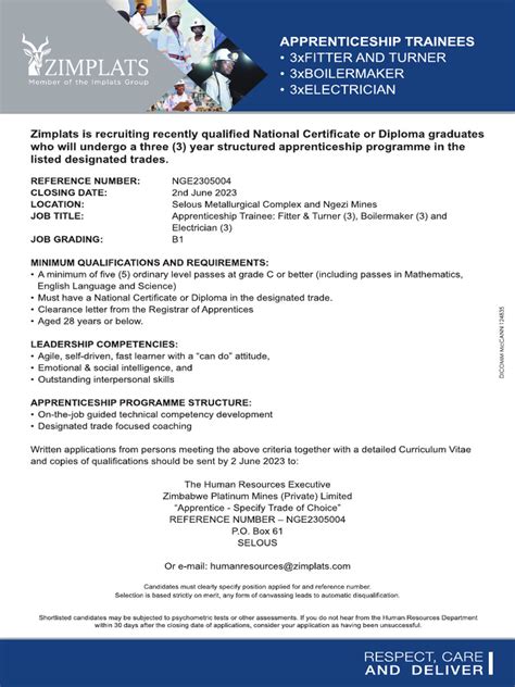 Zimplats careers page.  External adverts Vacancy adverts are published on the Zimpl...