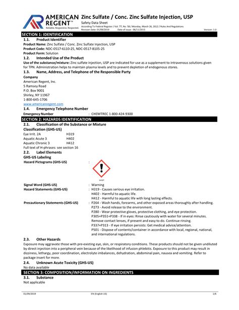 Zinc Sulphate Solution Safety Data Sheet DocsLib