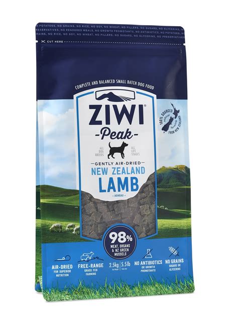 Ziwipeak dog food. Details. Safely air-dried and ready to serve, this single-protein recipe contains whole-prey ratios of 96% meat, organs, bone and New Zealand green mussels. Grain free and nutrient dense, this recipe packs more power than raw food or kibble into a smaller serving size. Plus, it's made without added carbs or fillers! 