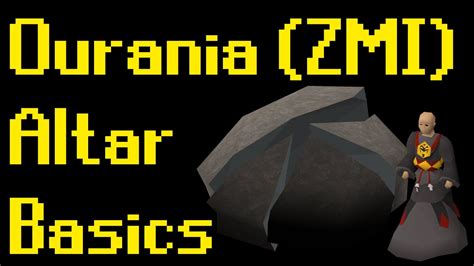The Ourania Runecrafting Altar (also known as the ZMI Altar) is a special Runecrafting altar located in the Ourania Cave, which is west of the Battlefield, and south of West Ardougne.. It converts pure essence into …. 