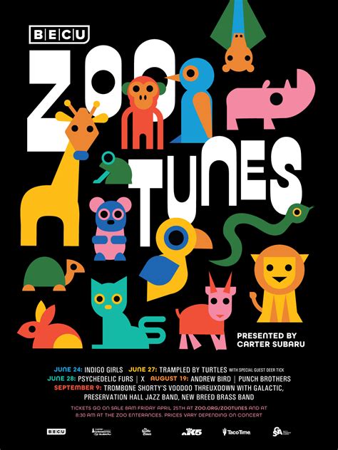 Zoo tunes. SEATTLE - The Woodland Park Zoo announced their lineup for this year's ZooTunes concert season. The concert series is celebrating its 40th year and organizers … 