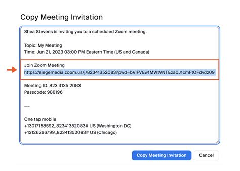 Zoom sending text or email invites to participants