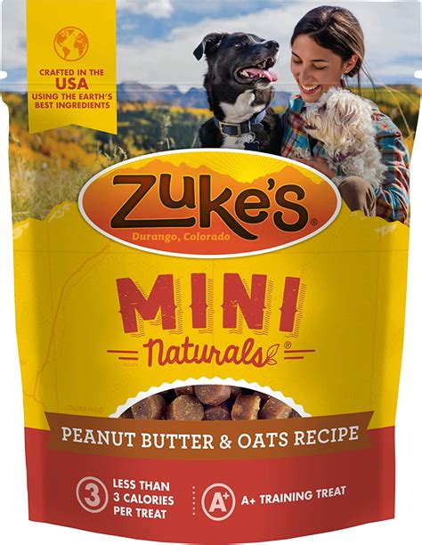 Zukes dog treats. Zuke's Mini Naturals Dog Training Treats, Peanut Butter & Oats Recipe, Soft Dog Treats with Vitamins & Minerals, for All Breed Sizes, 6 OZ Bag (Pack of 3) 229. 300+ bought in past month. $2138 ($19.00/lb) List: $24.99. $20.31 with Subscribe & Save discount. FREE delivery Wed, Aug 9 on $25 of items shipped by Amazon. 