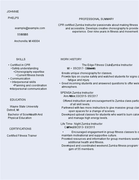 Zumba instructor biography examples for students