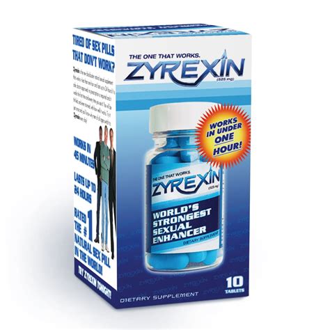 ‌ Details Zyrexin Sexual Enhancer Tablets - 10 CT 10 EA, 0.08 lbs. Item # 461055 Dietary Supplement. The one that works. Works in under one hour! Tired of sex pills that don't work? Zyrexin is the new blockbuster natural sexual supplement that works in less than one hour and lasts up to 24 hours!. 