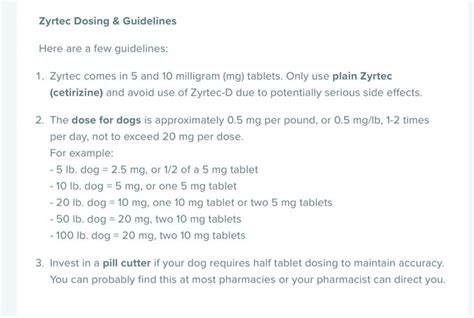 Zyrtec Dosage For Dogs Chart