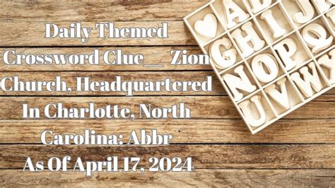 Crossword Clue. Here is the answer for the crossword clue Zion Church letters featured on May 25, 2024. We have found 40 possible answers for this clue in our …