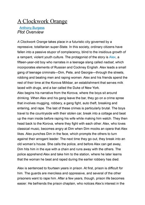 A Clockwork Orange Plot Summary